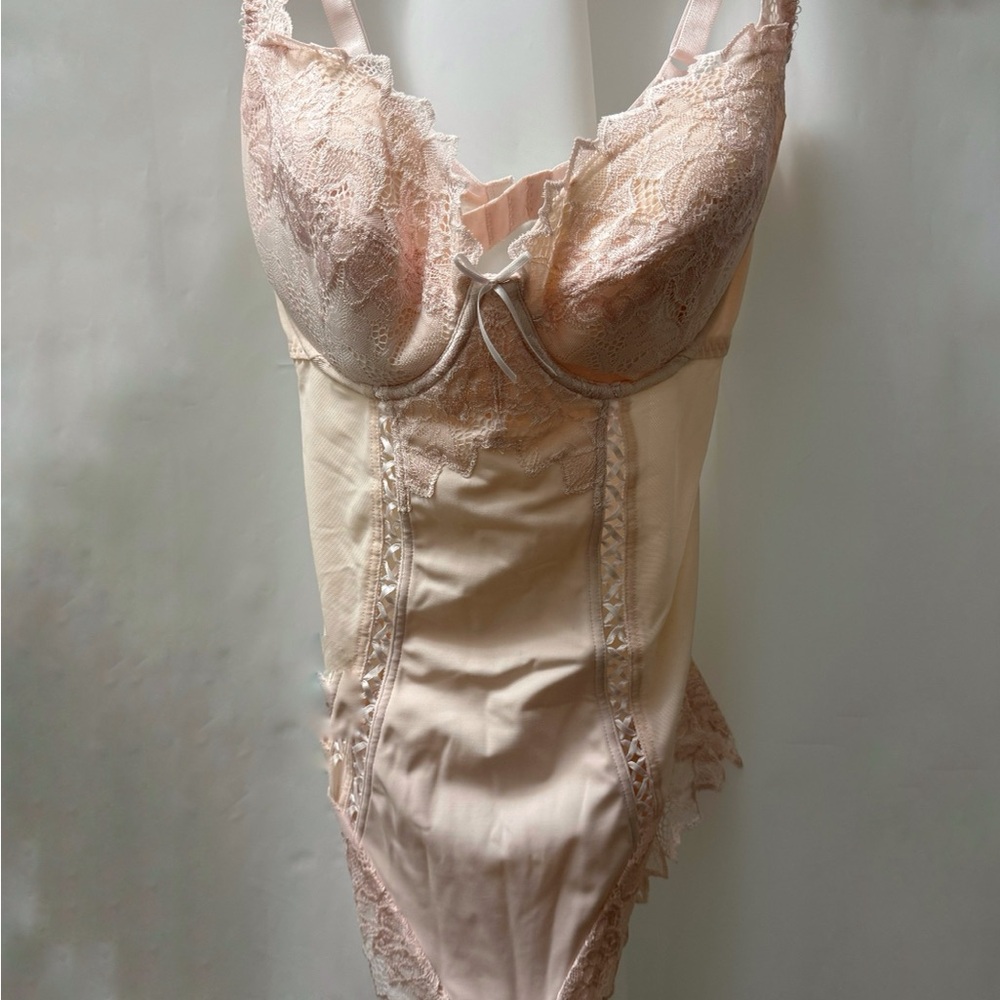 Elegant Lace Lepel Fiore Plunge Bodysuit in Pale Pink